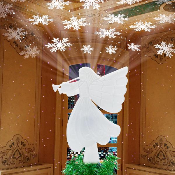 Buy 3D Hollow Golden Christmas Tree Topper Lighted Angel Shaped Tree Topper with LED Rotating Snowflake Projector Lights at wholesale prices