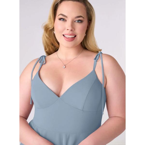 New Style V-neck Dusty Blue Chiffon Tiered A-line Bridesmaid Dress Zipper Ruffles Floor-Length Spaghetti Straps