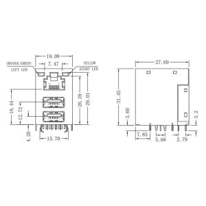 RU5-161A5FGF Standard Switch RJ45 USB Connector LPJU5278BONL Right Angle Jack