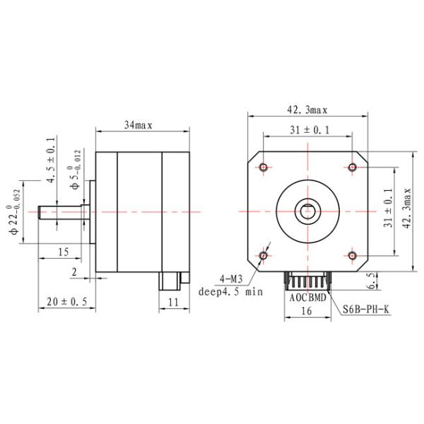 42*42*34mm Stepper Motor Nema 17 1.2A For Medical Equipment With CE