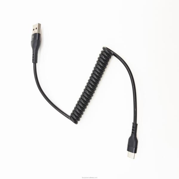 Spring Coiled USB C Cable USB A Male To Type C Male Cable Fast Charging Data Coil Retractable Cable