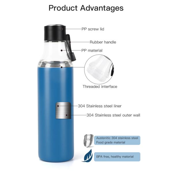 Double Wall Stainless Steel Cup Water Bottle Thermos Vacuum Tea Flask Two Lid