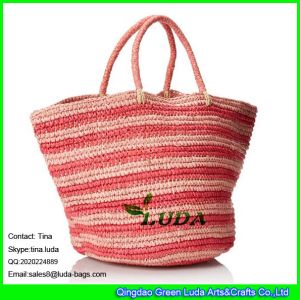 Quality LUDA large women straw handbags striped raffia straw tote bag for sale