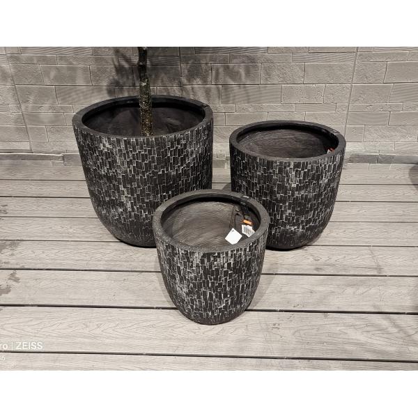 Black Mosaic - Like Brick Design Round Fiber Clay Planter Holiday Villa Office Decoration