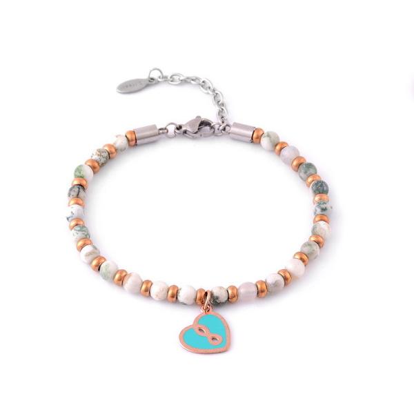 Natural stone chain peach heart bracelet, women's minimalist design, women's bracelet