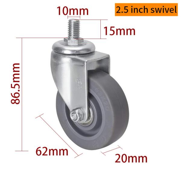 EDL Mini Caster Wheels 2.5inch 35kg Threaded TPE by Swivel and Brake type