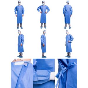 Blue Plastic FDA Disposable Reinforced Surgical Gown with Elastic Cuff
