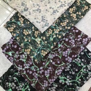 Floral Chiffon Embroidered Print Sequin Fabric Polyester Glitter