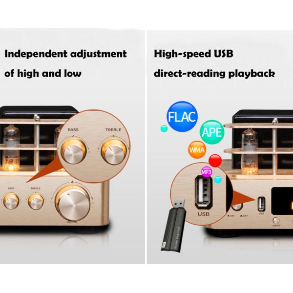 2.0 Channel Bluetooth Audio Amplifier , Vacuum Tube Amplifier Gold Color