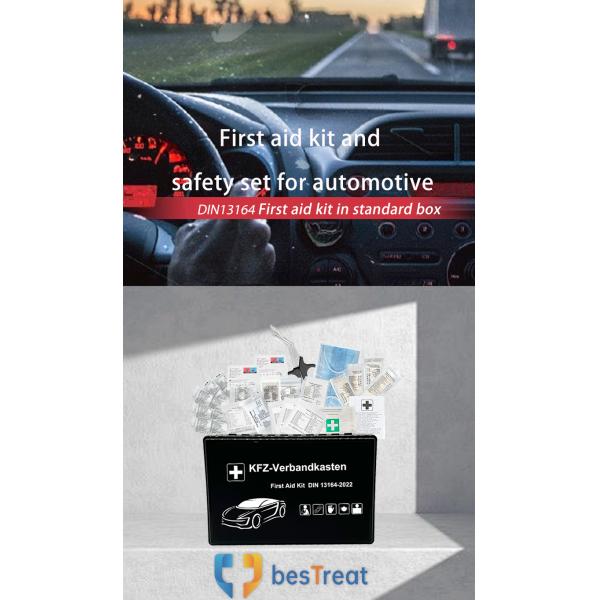 DIN13164-2022 Compliant Vehicle First Aid Kit with 3 Years Warranty and CE/ISO13485/MDR Certification