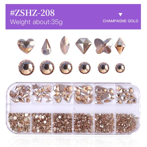 Nail SPA or Training 12 Grid AB Nail Stone Kit with Multi Shape Crystal Rhinestones