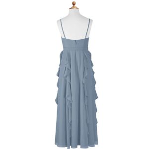 Fashionable A-Line Chiffon Dusty Blue Floor-Length Junior Bridesmaid Dress