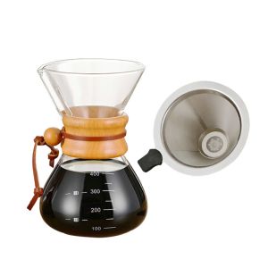 Commercial-Grade Custom 400ml Glass Coffee Dripper | SS Filter + Wooden Handle |