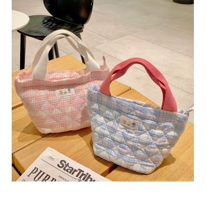 Quality JK Style Insulated Lunch Bag Reusable Tartan Design Cooler Drawstring Picnic Bag for sale