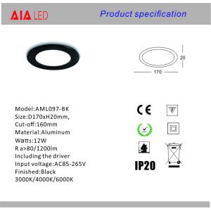 Indoor 12W best price ultrathin LED Panel light/LED ceiling light led downlight