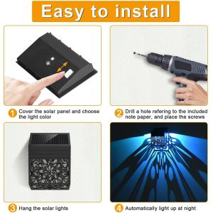 Flower Pattern Solar Led Wall Lights IP65 Outdoor Decorative Fence Lamp For