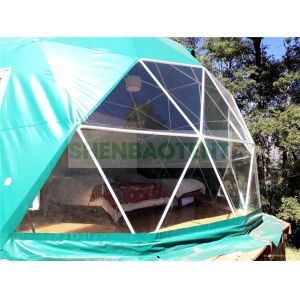 Green Color Glamping Dome Tent PVC Cover With A Big Transparent Window