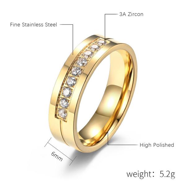 Men Women Gold Stainless Steel Ring 3A Zicron Wedding Engagement Diamond Rings