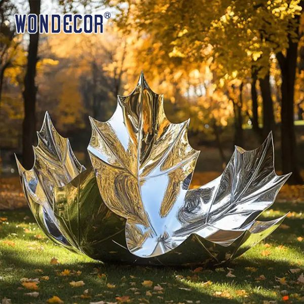 Buy Custom Metal Abstract Hollowed-Out Maple Leaf Stainless Steel Sculpture at wholesale prices
