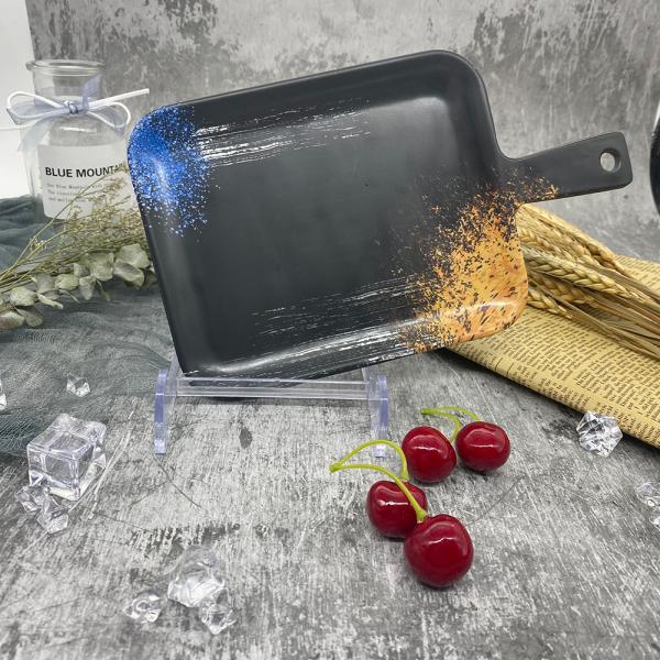 retangular melamine plate 9.5 Inch Retangular black melamine plates With Unbreakable Handle