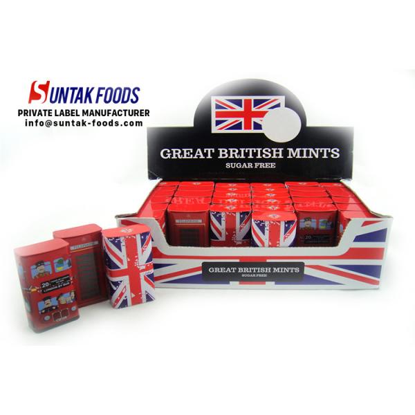 British Style Travel Sugar Free Mint Candy , Tin Box Triangle Shaped Candy