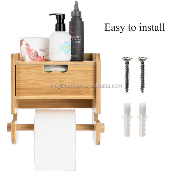 Custom Bathroom Storage Rack Wall Mounted Bamboo Toilet Paper Holder