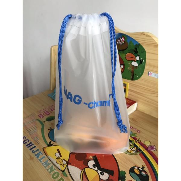 Printed CPE Clear Drawstring Plastic Bags / Custom Made Plastic Travel Cosmetic Bag