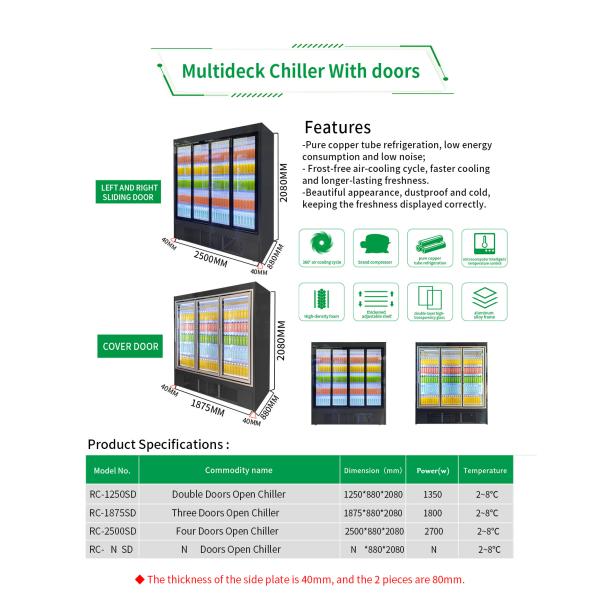 Self Service Upright Multideck Open Chiller Fronted Fridge With Curved Glass