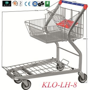 2 Tier Folding Warehouse Factory Cargo Trolley With 4 Swivel 5 Inch PU Wheels