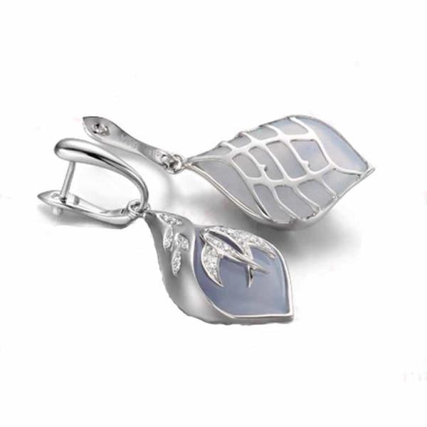 Women Jewelry Rose Gold Blue Chalcedony Dangle Earrings (GDE016)