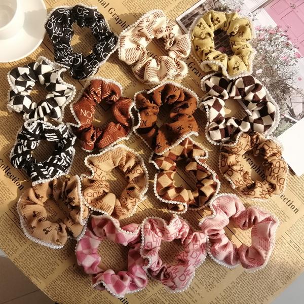 Pearl Lace Fabric Hair Scrunchies Rubber Band Tie Elastic Letter Fashion 12g