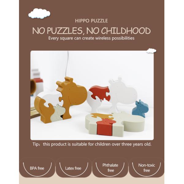 Food Grade Silicone Infant Jigsaw Puzzles BPA Free Eco Friendly Hippo Shape