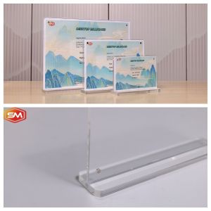 Magnetic Acrylic Frames T Shape Triangular Wooden Base Acrylic Block Photo Frame