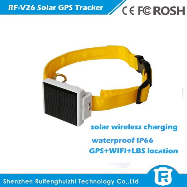 Waterproof solar power gps anamal tracker with sos alarm,anti-remove alarm rf