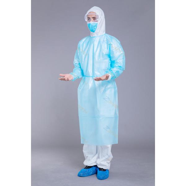 Buy White Blue 45g Disposable AAMI Level 3 Isolation Gown at wholesale prices