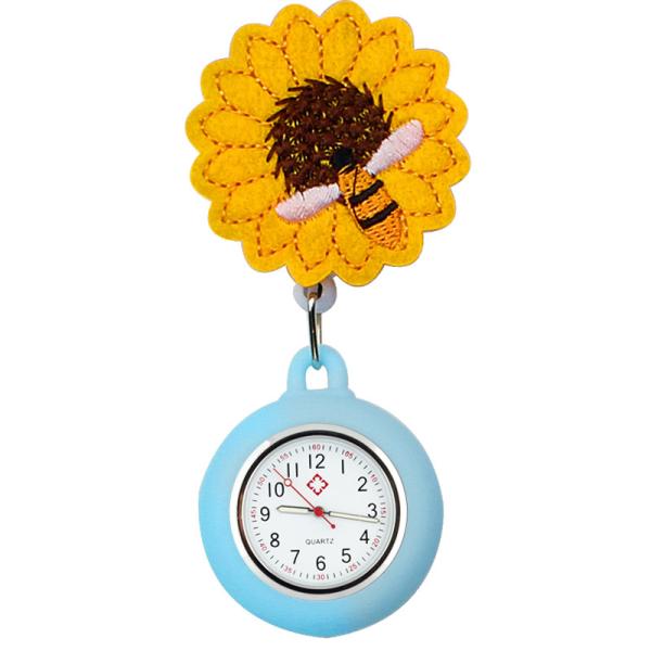 FOB Nurse Pocket Watch Stretchable Embroidery Sunflower Medical Silicone Watches