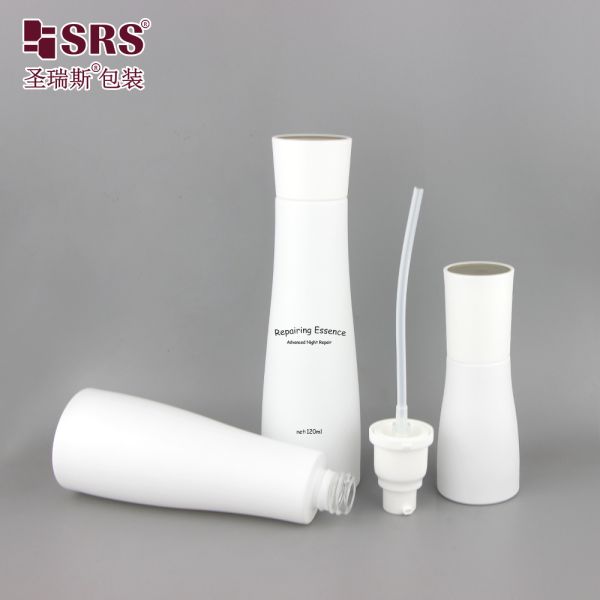 GL023 30ml 100ml 120ml Unique Shape Waist Painted Frosted Matte Finished Bottle With Lotion Pump Toner Plug Packaging