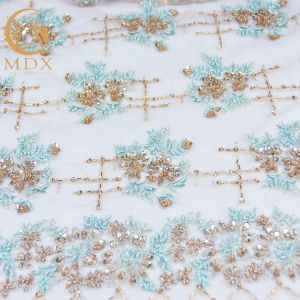 Popular Sequin Lace Fabric 140cm Width Handmade Green Lace Material