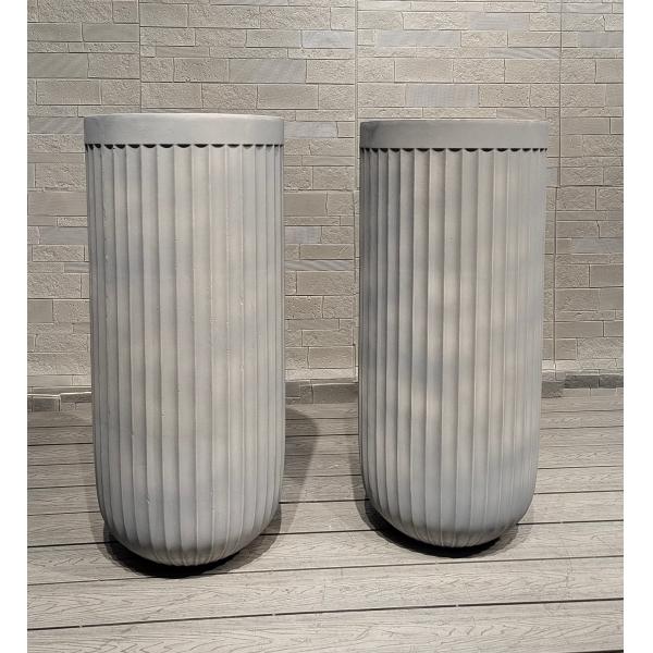 Tall Cool-toned Gray Linear Dimension Round Fiber Clay Planter Deluxe Decoration Project