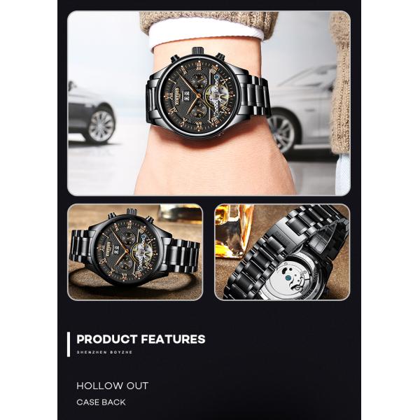 Fashion Stainless Steel Tourbillon Movement Mens Watch Waterproof KINYUED Automatic Mechanical Watches
