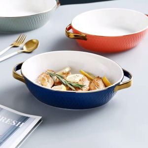 Non Stick Kitchen Ceramic Baking Pans With Gold Rim Nordic Style