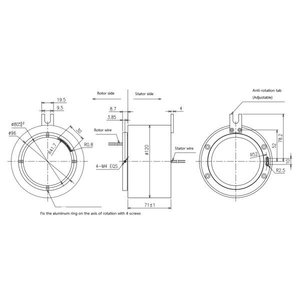 0~380VAC 60rpm Hollow Shaft 80mm Through Bore Slip Ring