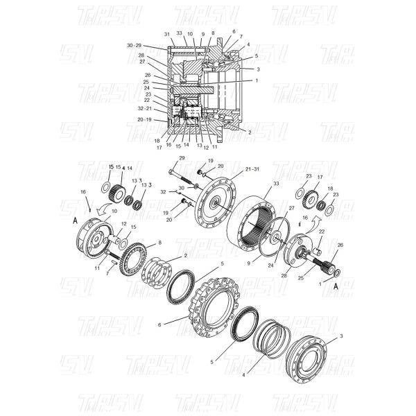 7Y-1427 Steel E320 Excavator Travel 1 Stage Sun Gear Drive Motor for Various Sizes and Heavy-Duty Applications