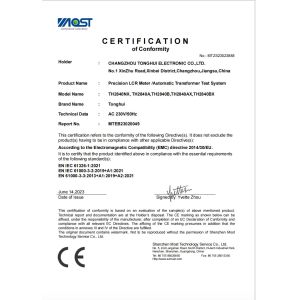 Changzhou Tonghui Electronic Co., Ltd, Certifications
