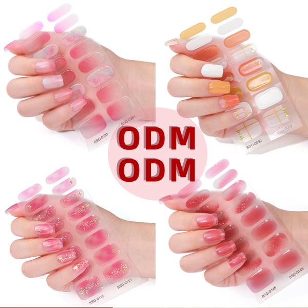 Exclusive design bronzing line flower bow snowflake light transparent Uv Polish Gel Strips Semi Cured Nail Wraps Sticker