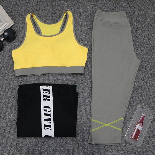 Sport Wear Three Piece Yoga Set Sport Shirt for Women Sports bra Fitness Flare Pants Leggings Tracksuit Gym Leggings 15