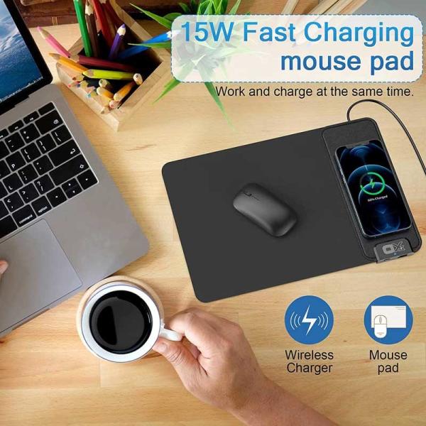ABS PU 9V 2A Mouse Pad Wireless Charger 7.5W With Fast USB Ports