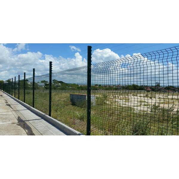 Green low Security clear view fence with line wire topping is used for road fencing, separating the road from grassland.