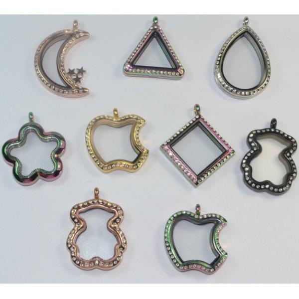 Buy S.Steel Bear Moon Triangle Square Apple Five Star Water Drop Shape Glass Floating Lockets at wholesale prices
