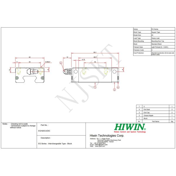 EGW20CA HIWIN Linear Guide Reliable R Mounting From Top For Machine